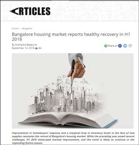 Bangalore housing market reports healthy recovery in H1 2018