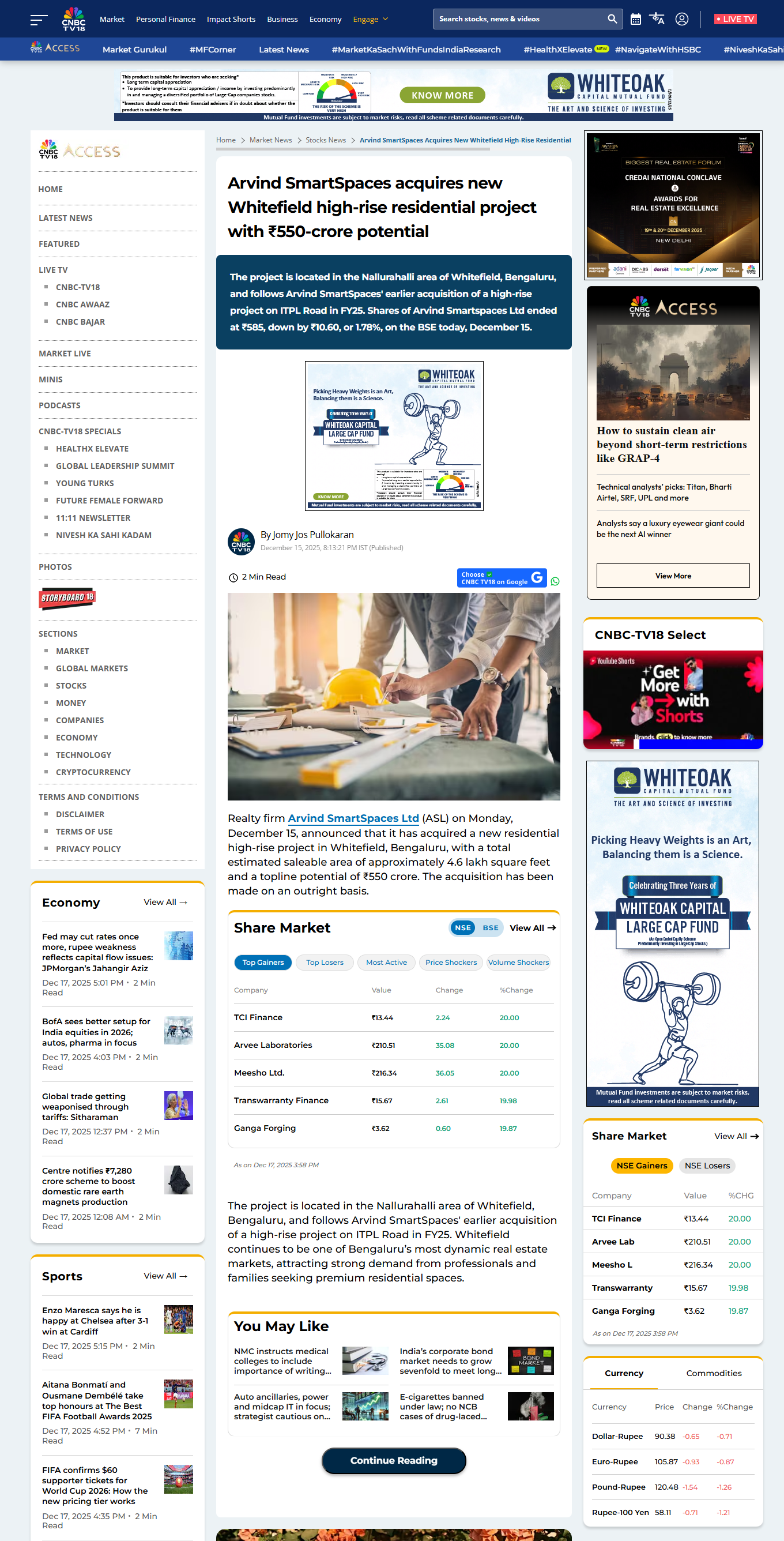 Arvind SmartSpaces acquires new Whitefield high-rise residential project with ₹550-crore potential