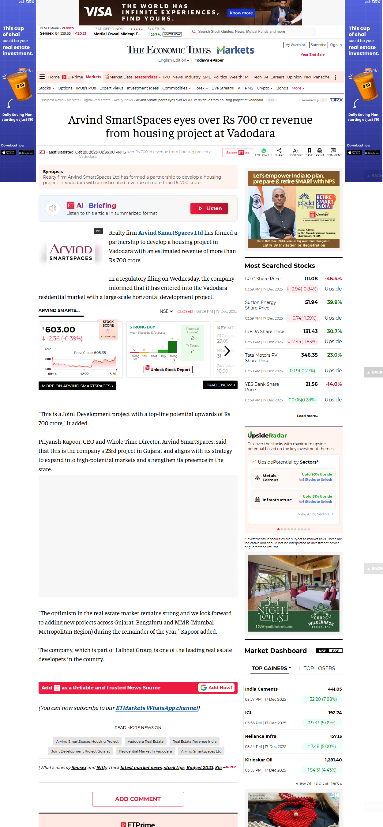 Arvind SmartSpaces eyes over Rs 700 cr revenue from housing project at Vadodara