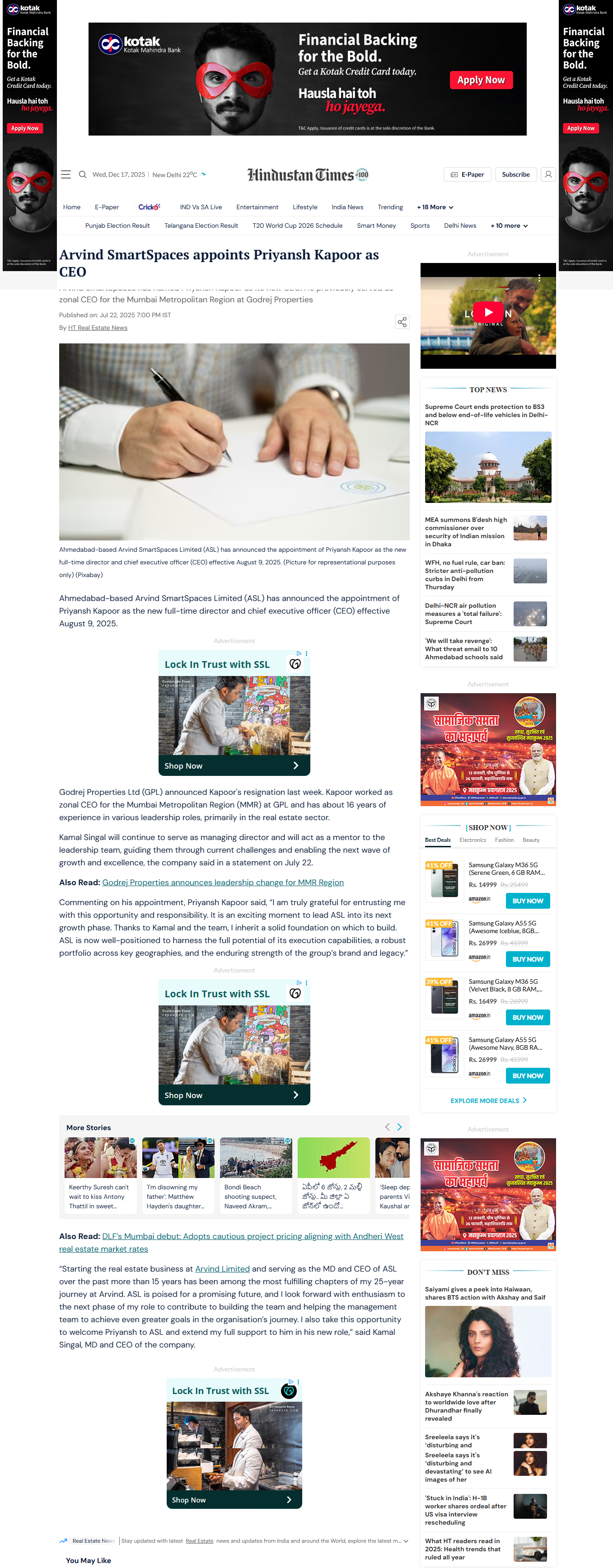 Arvind SmartSpaces appoints Priyansh Kapoor as CEO