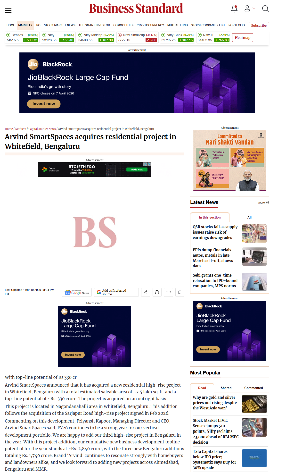 Arvind SmartSpaces acquires residential project in Whitefield, Bengaluru